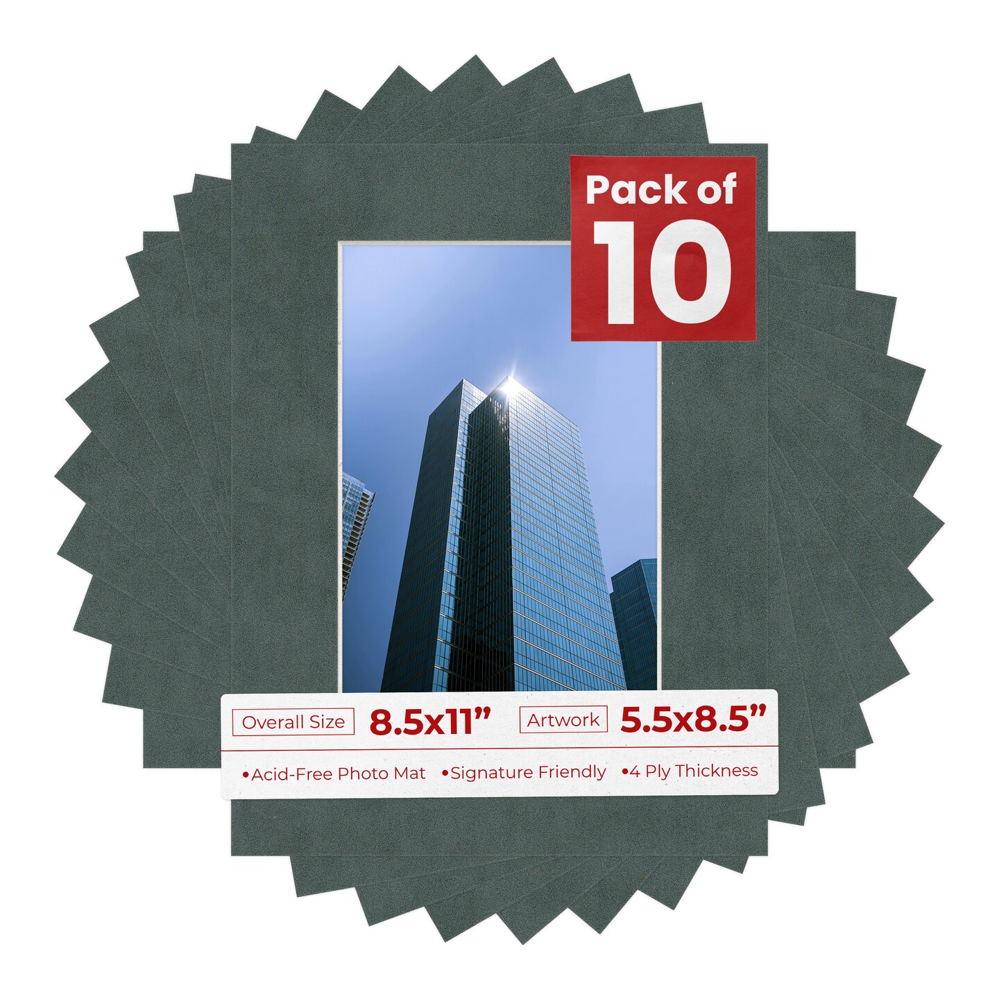 Dark Grey Suede Mat Board for 8.5x11 Frames - Fits 5.5x8.5 Photos