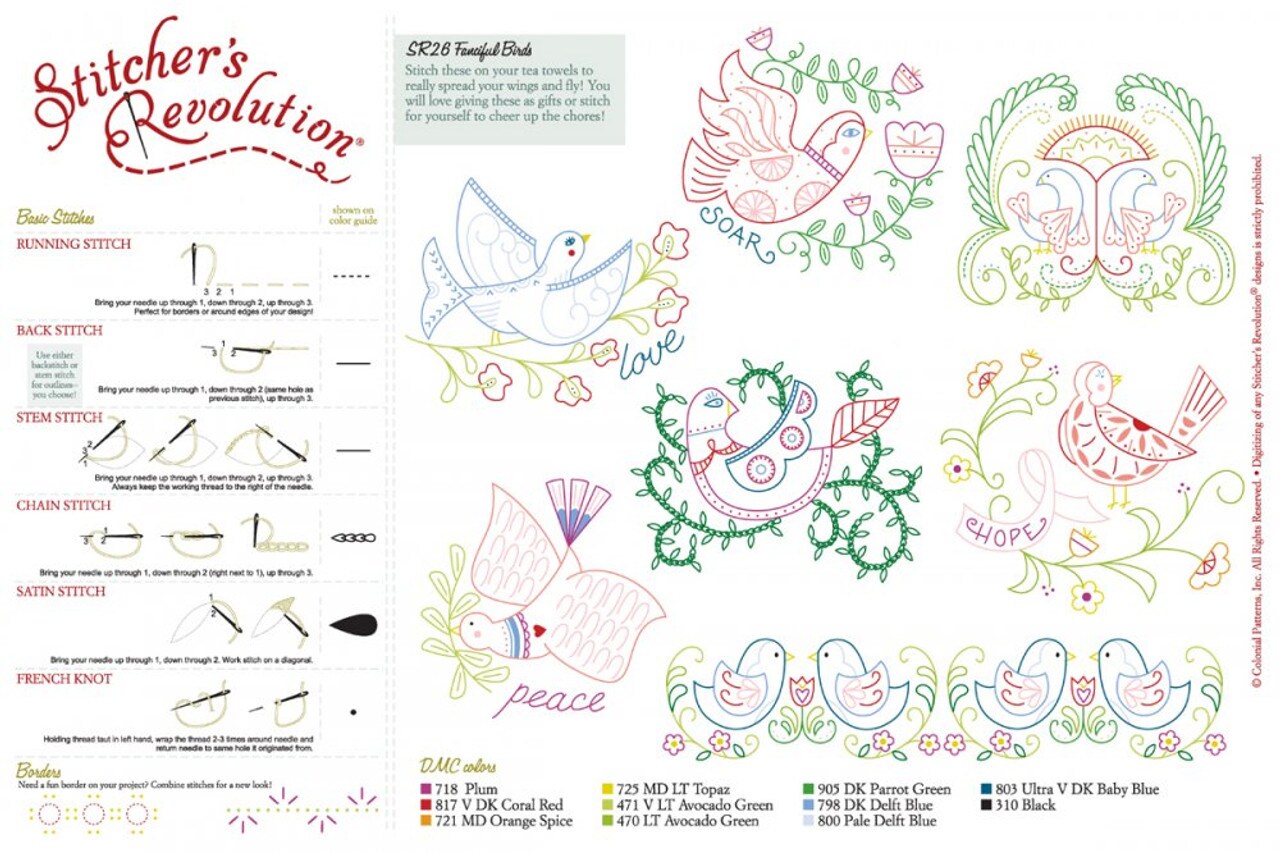 Stitcher's Revolution Fanciful Birds SR26 embroidery iron ion pattern