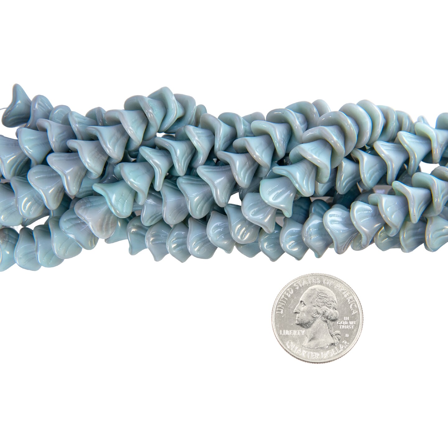 Three Petal Opaque Seafoam Blue/Grey Glass Flower Beads 12 x 10mm, Apx 25 beads GB-3PF06