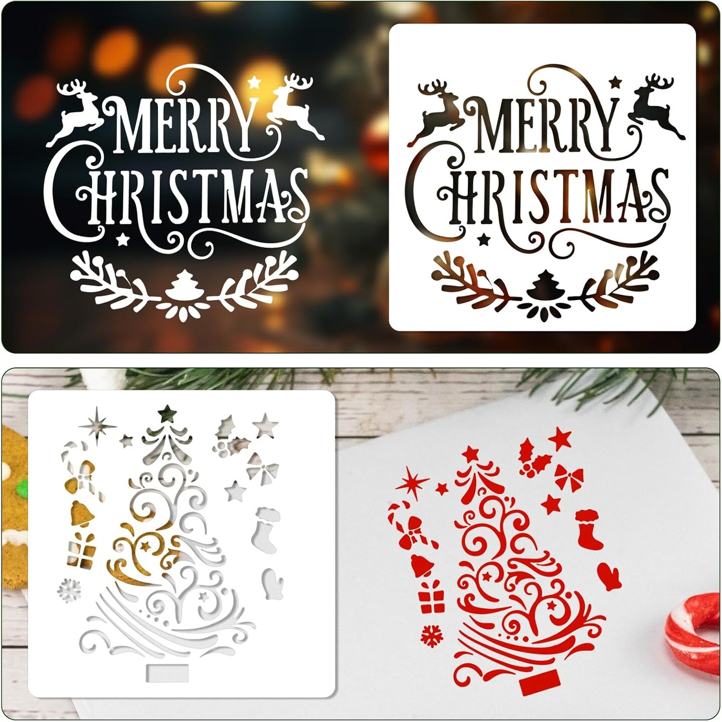 8pcs Christmas Stencils, 5.16x5.08in 8 Designs Christmas Stencils(Classic)5.16"L x 5.08"W