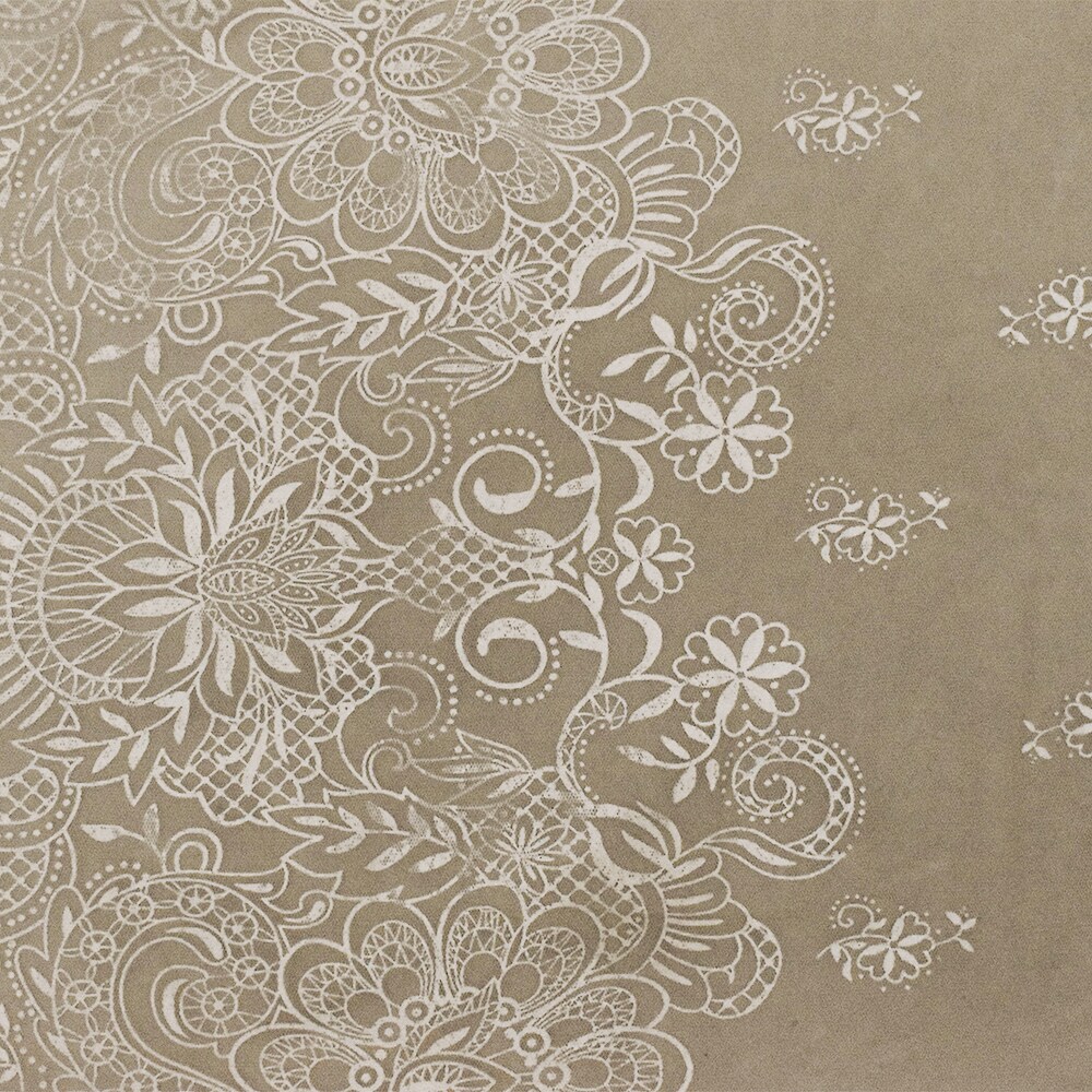 Sand Beige-White Floral Border Printed Nylon Mesh Knit Fabric By the Yard