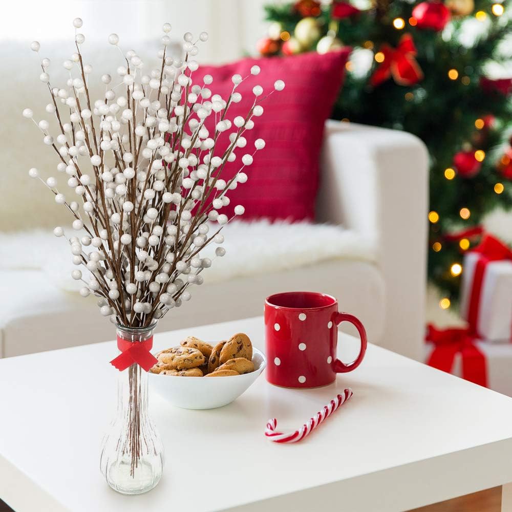 24-Pack White Holly Berry Stem - 35 Lifelike Berries, Perfect for Floral Arrangements &#x26; Home Decor by Floral Home&#xAE;