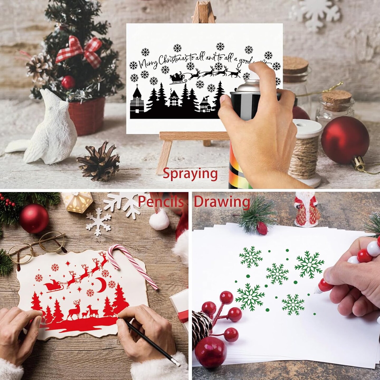 Large Christmas Stencils for Painting on Wood(10 window)14&#x22;L x 8&#x22;W
