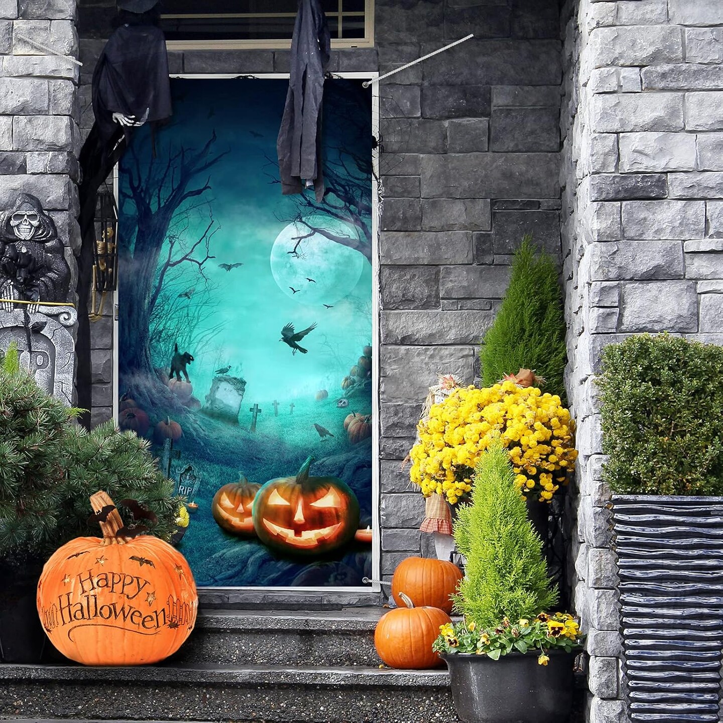 Halloween Door Decorations Halloween Front Door Cover (Classic) 70.87&#x22;L x 35.43&#x22;W