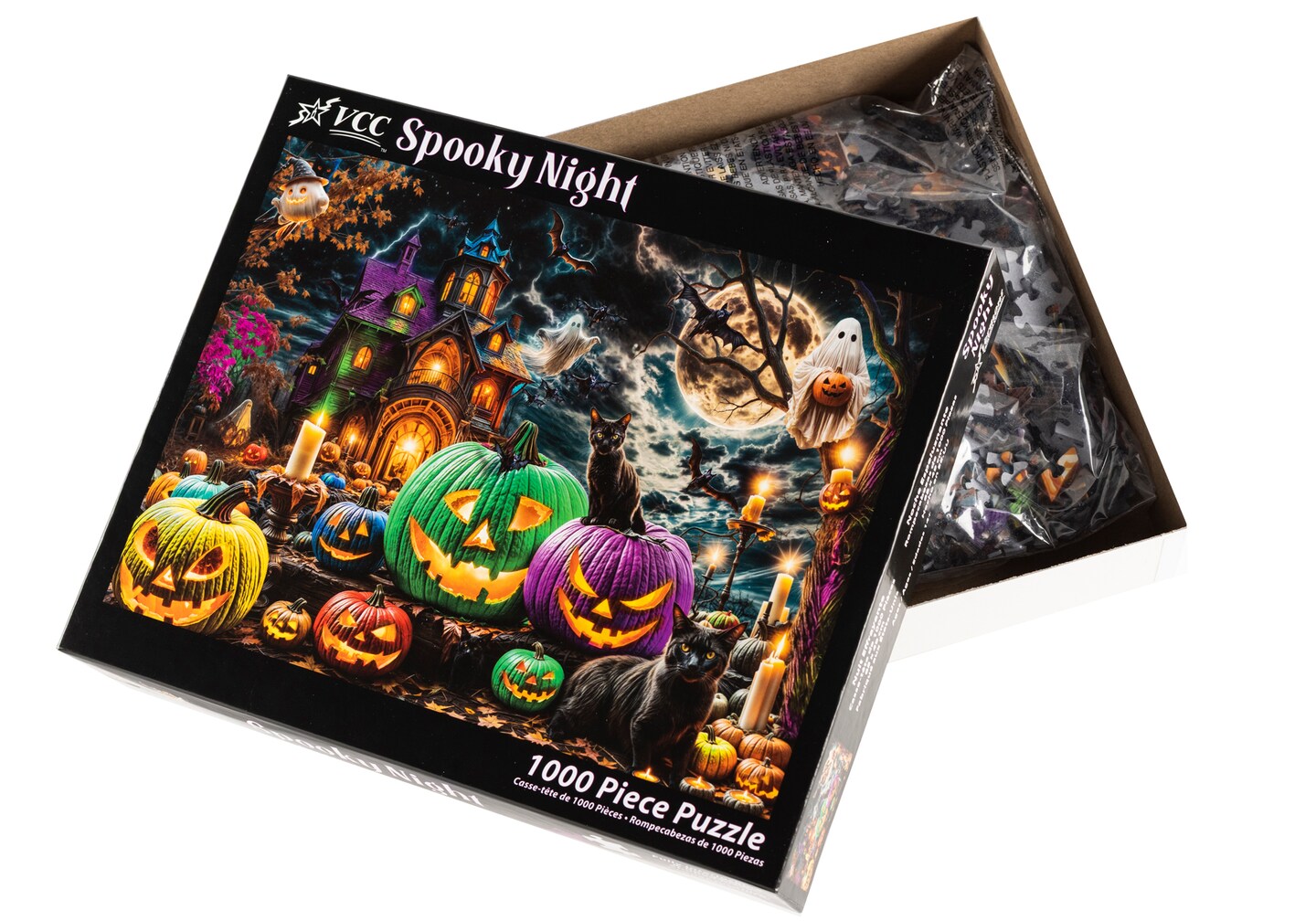 Halloween Puzzle 1000 Pieces for Adults &#x2013; Gothic Puzzle with Haunted Houses, Ghosts, Pumpkins, Black Cats &#x2013; Halloween Jigsaw Puzzles - &#x27;Spooky Night&#x27;