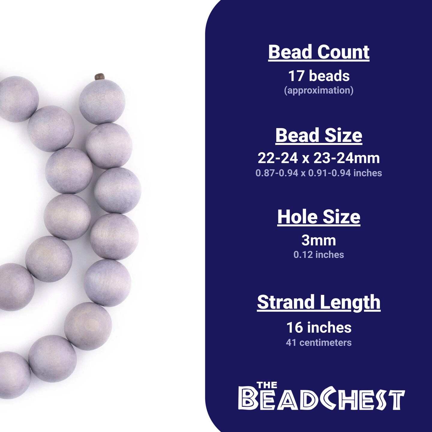The Bead Chest Natural 24mm Wooden Beads in Light Grey for Jewelry Making &#x2013; Round Loose Wood Spacer Beads I Approximately 17 Beads
