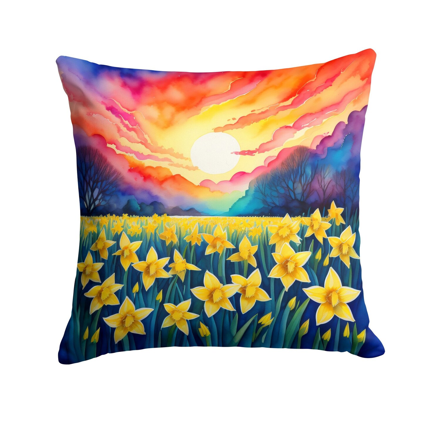 Edge Collections - 14" X 14" - Multicolor - Colorful Daffodils Decorative Throw Pillow Machine - 1 Piece