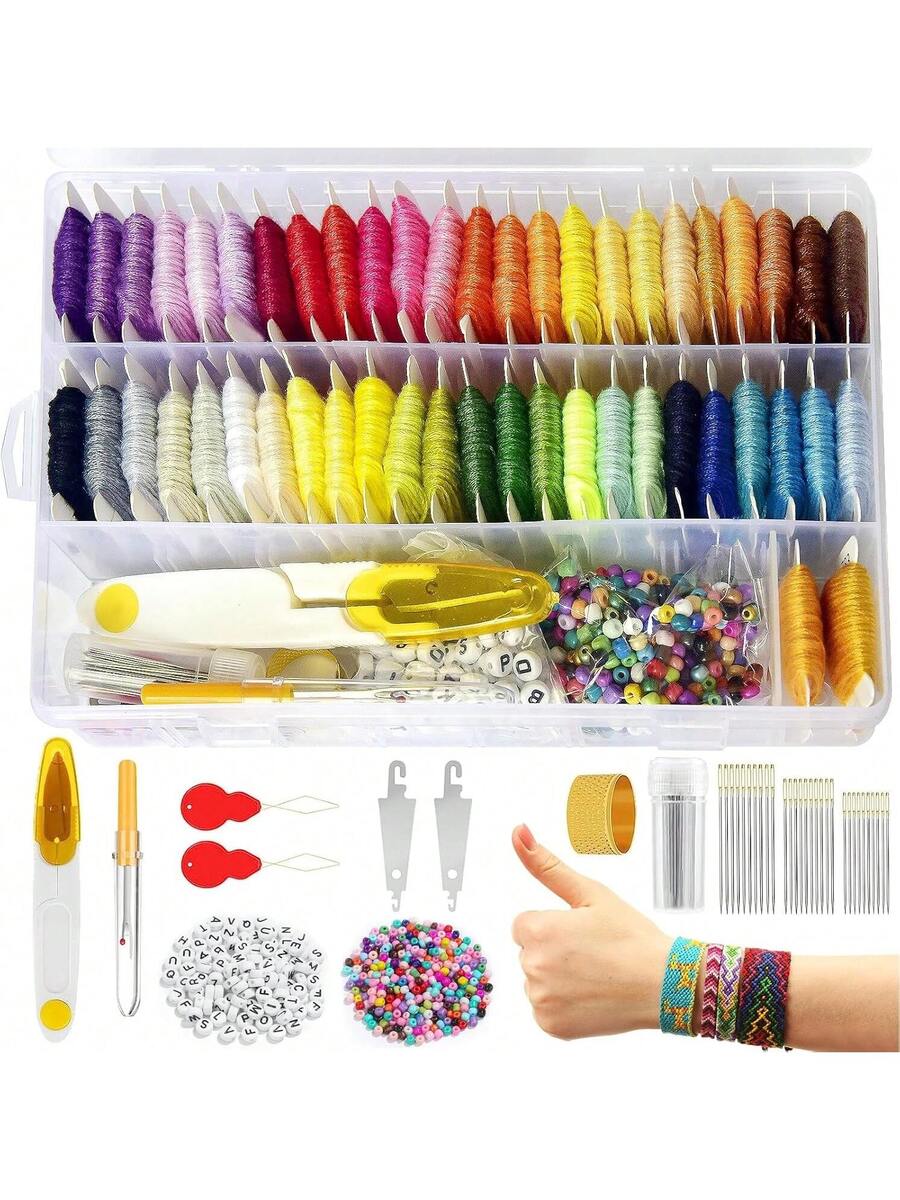 400 Pcs Friendship Bracelet String Kit, String Bracelet Making Kit with 50 Skeins Embroidery Floss Thread