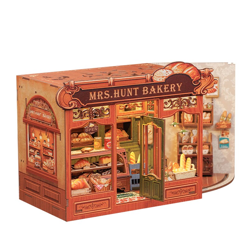Mrs.Hunt Bakery Dollhouse Kit - Miniature Wizardi Roombox Kit with LED Light F07M51-95-GB401