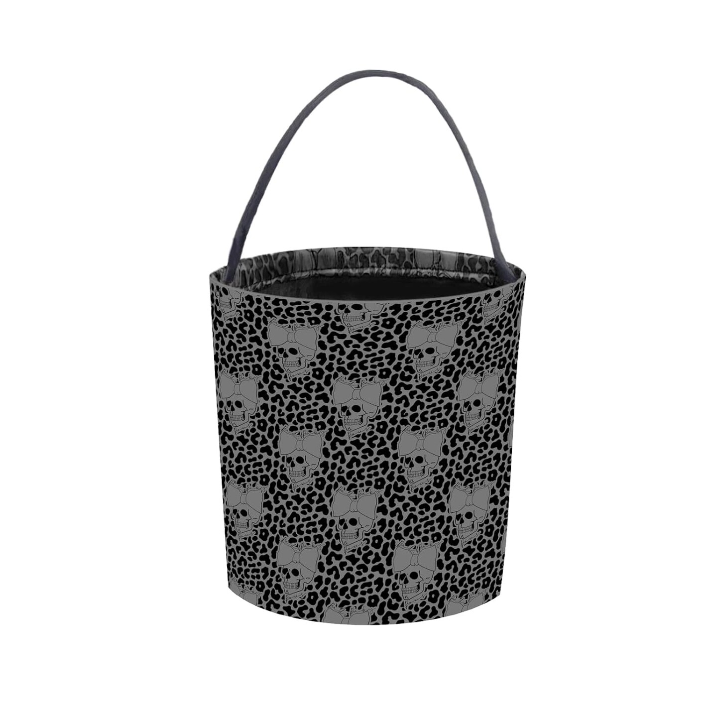 Trick Or Treat Bucket - Collapsible Reusable Skull (Black) - 9.2"L x 9.2"W x 9.5"H