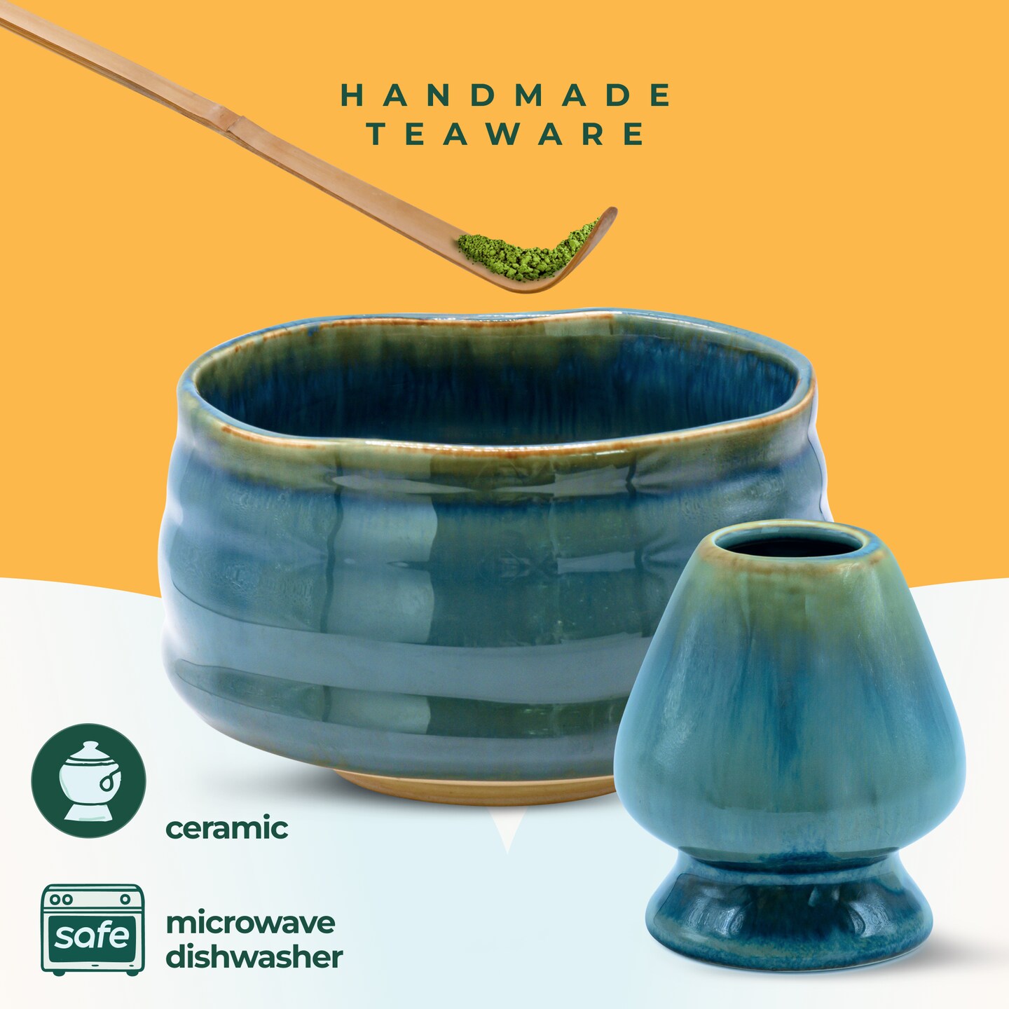 Kit Cérémonie Matcha 8 Pièces - Bol Céramique, Fouet Bambou, Cuillère, Tamis, Serviette - Set Authentique