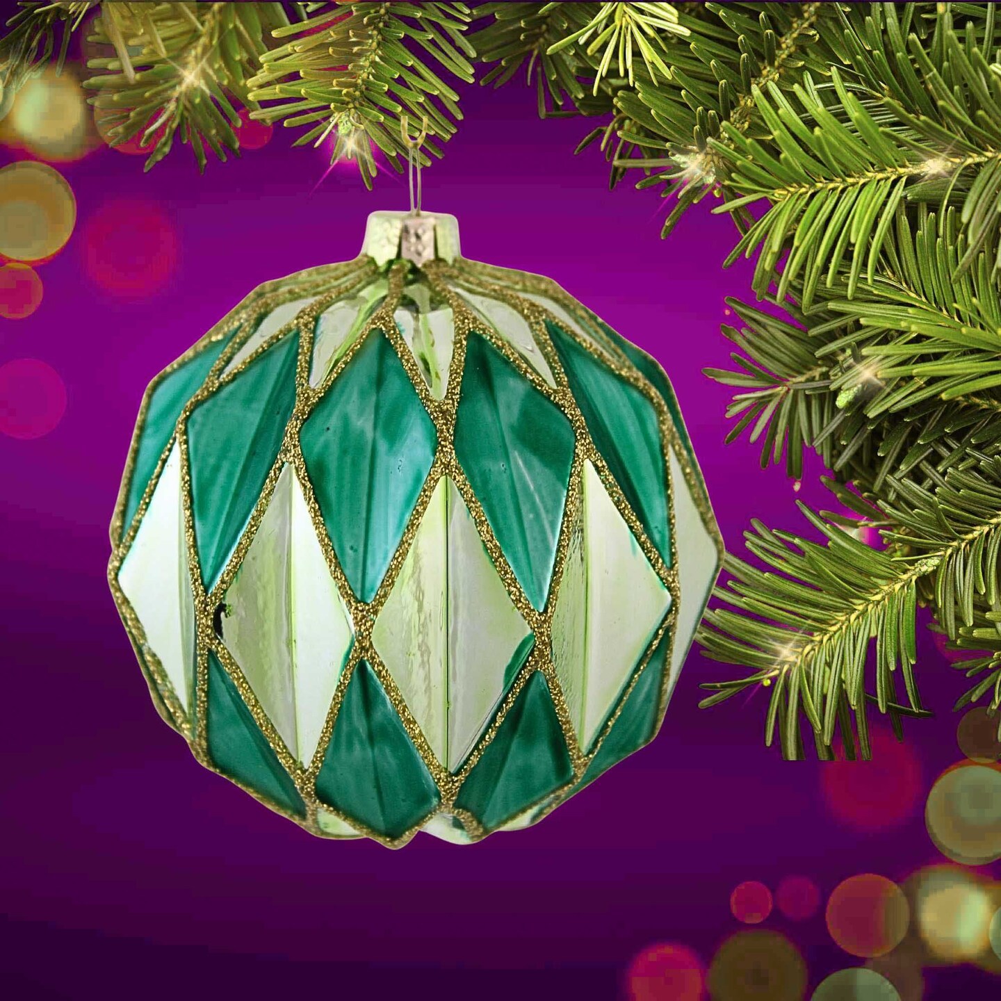 Cody Foster 3.5 Inch Midcentury Diamond Baubles Large Christmas Tree Ornament , Christmas Decor Honeycomb Waffle Mid-Century