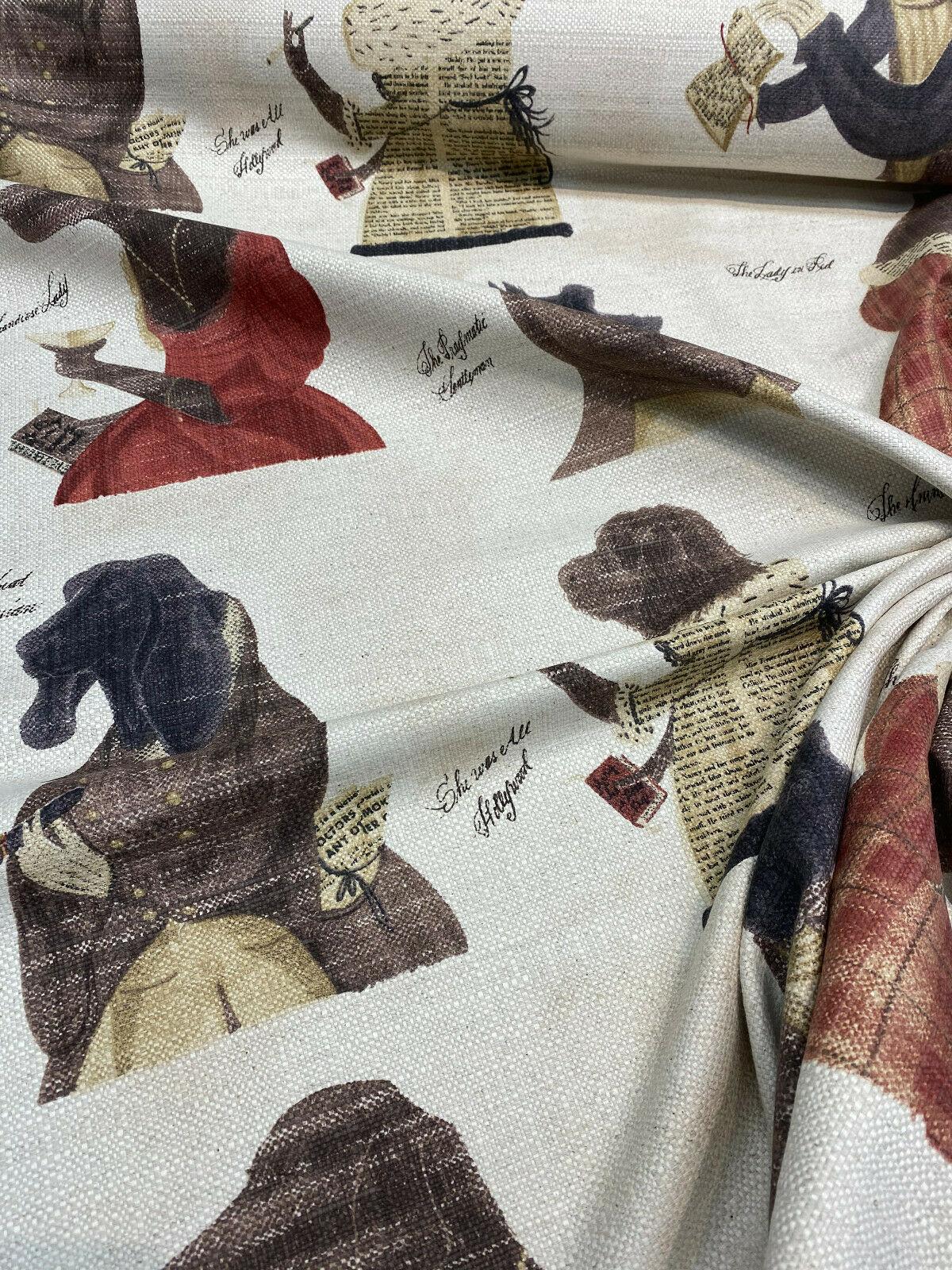 1 Yard Fancy Nautical Dogs Top Hat Linen Blend Upholstery Fabric 56 Inch Width 66% Cotton 23% Polyester 11% Linen