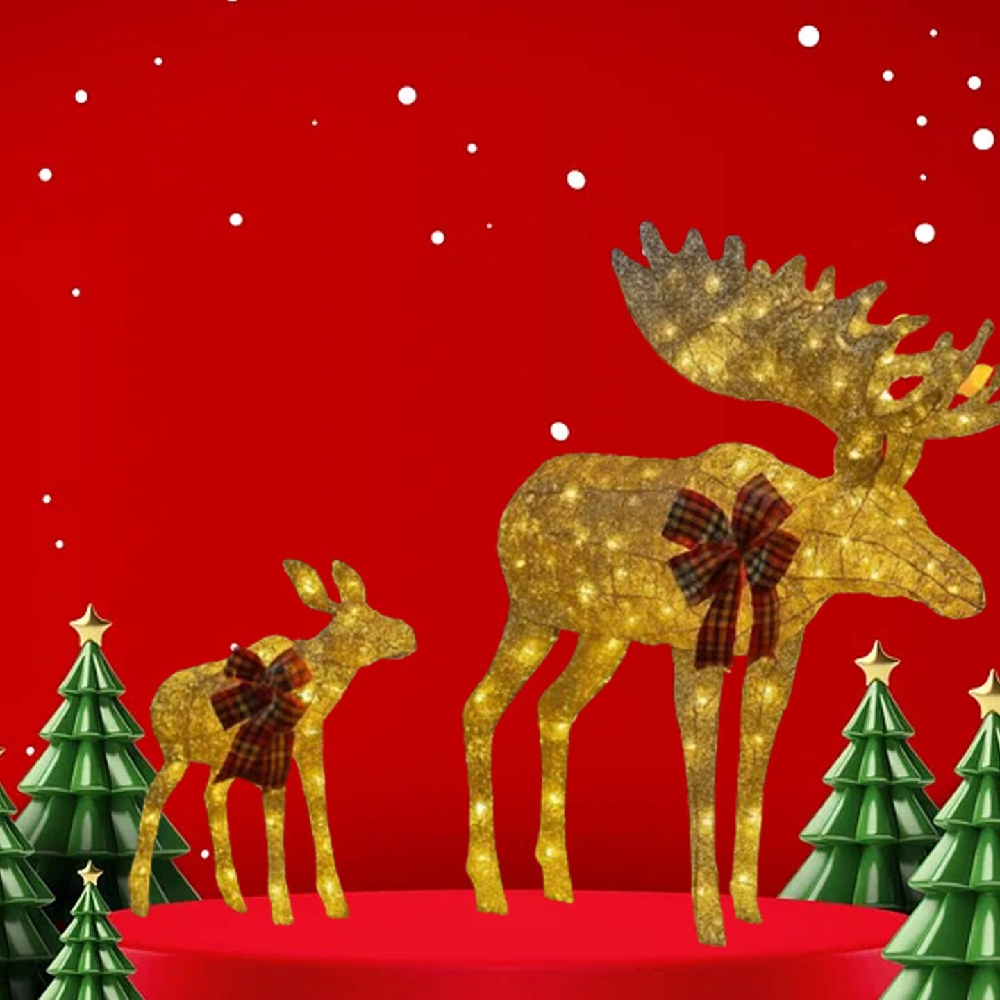 42 Inches and 22 Inches Champagne Thread Reindeer Pair for Wedding Decor