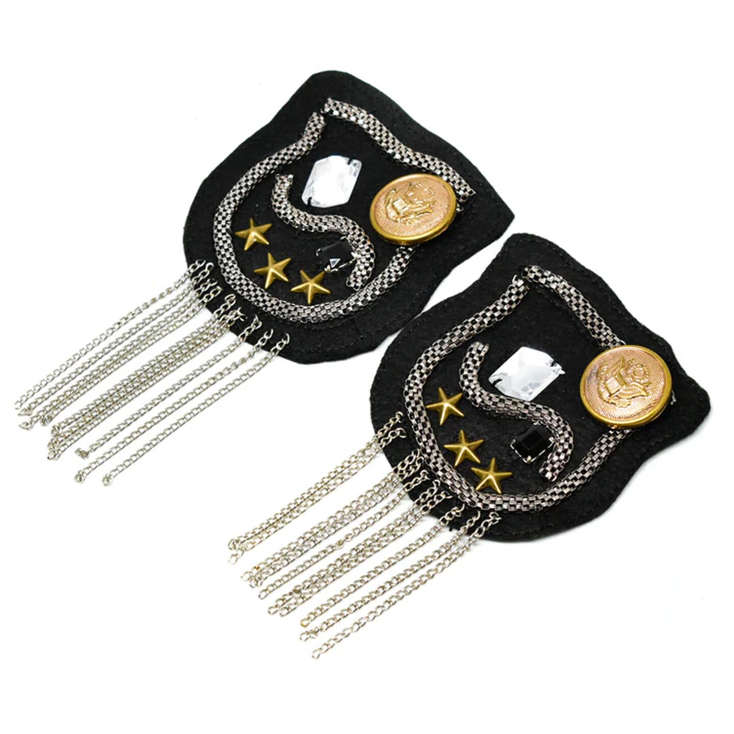 1 Yard Pair Rhinestone Studded Shoulder Pads with Dangling Chain for Costume Jackets