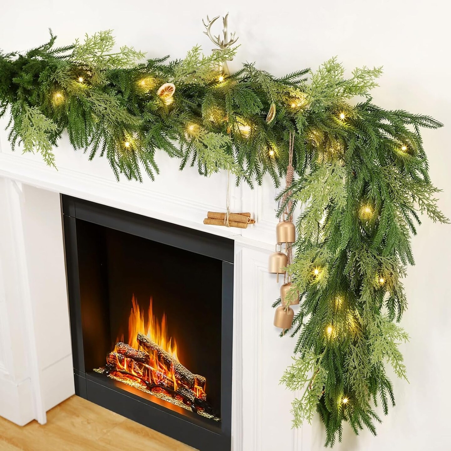 6 Ft by 10 Inch Christmas Garland with Lights (Green)