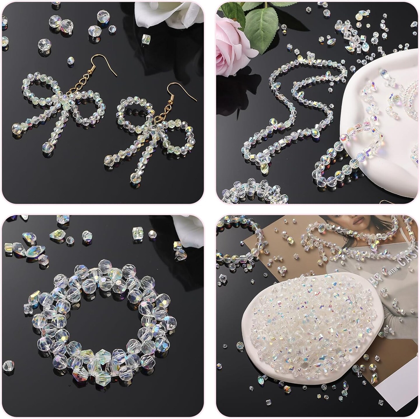 948pcs Crystal Glass Beads for Jewelry Making (Aurora Borealis)