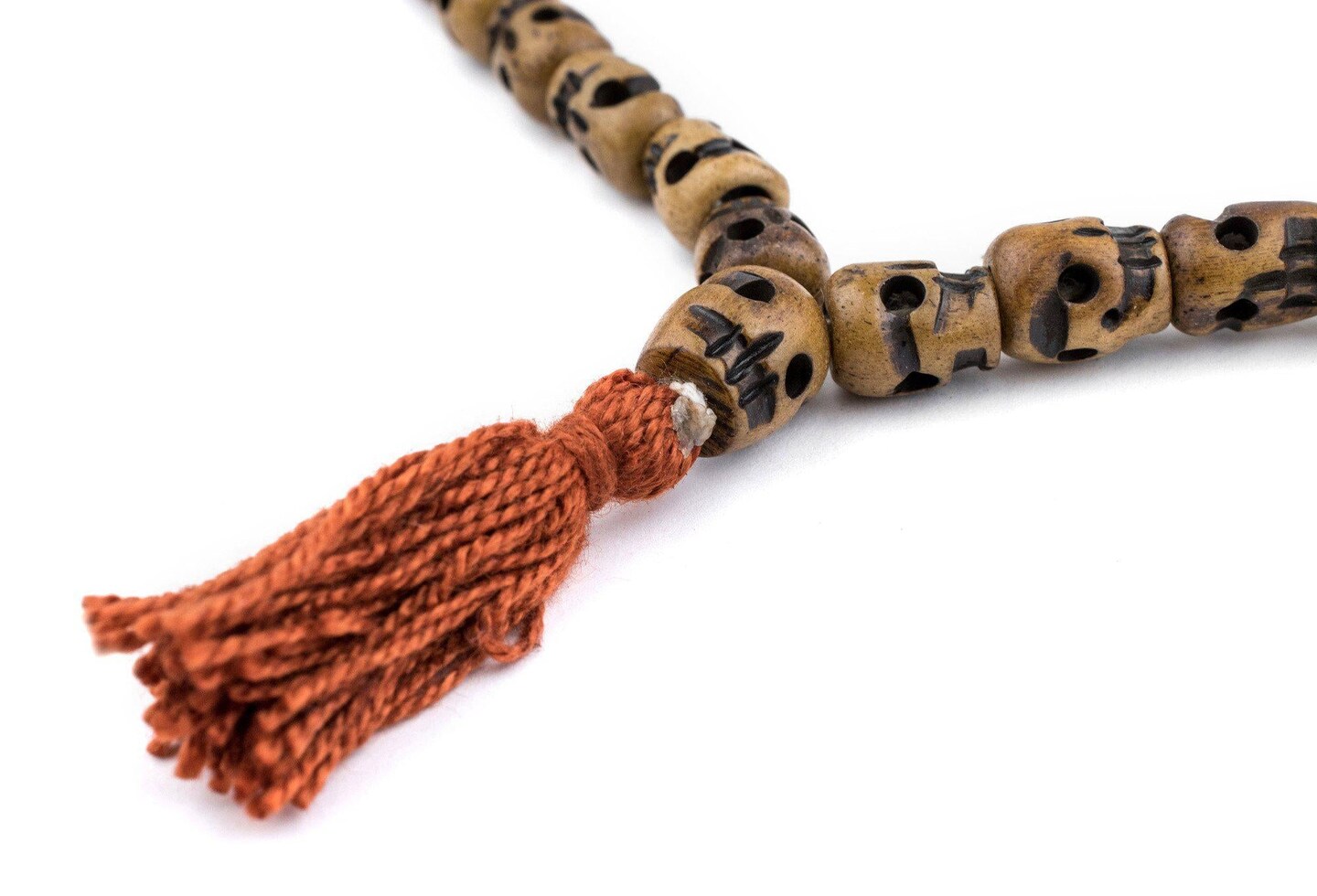 The Bead Chest Brown Carved Bone Skull Mala Beads 12x8mmLong Strand Nepal Large Hole 50 Inch Strand