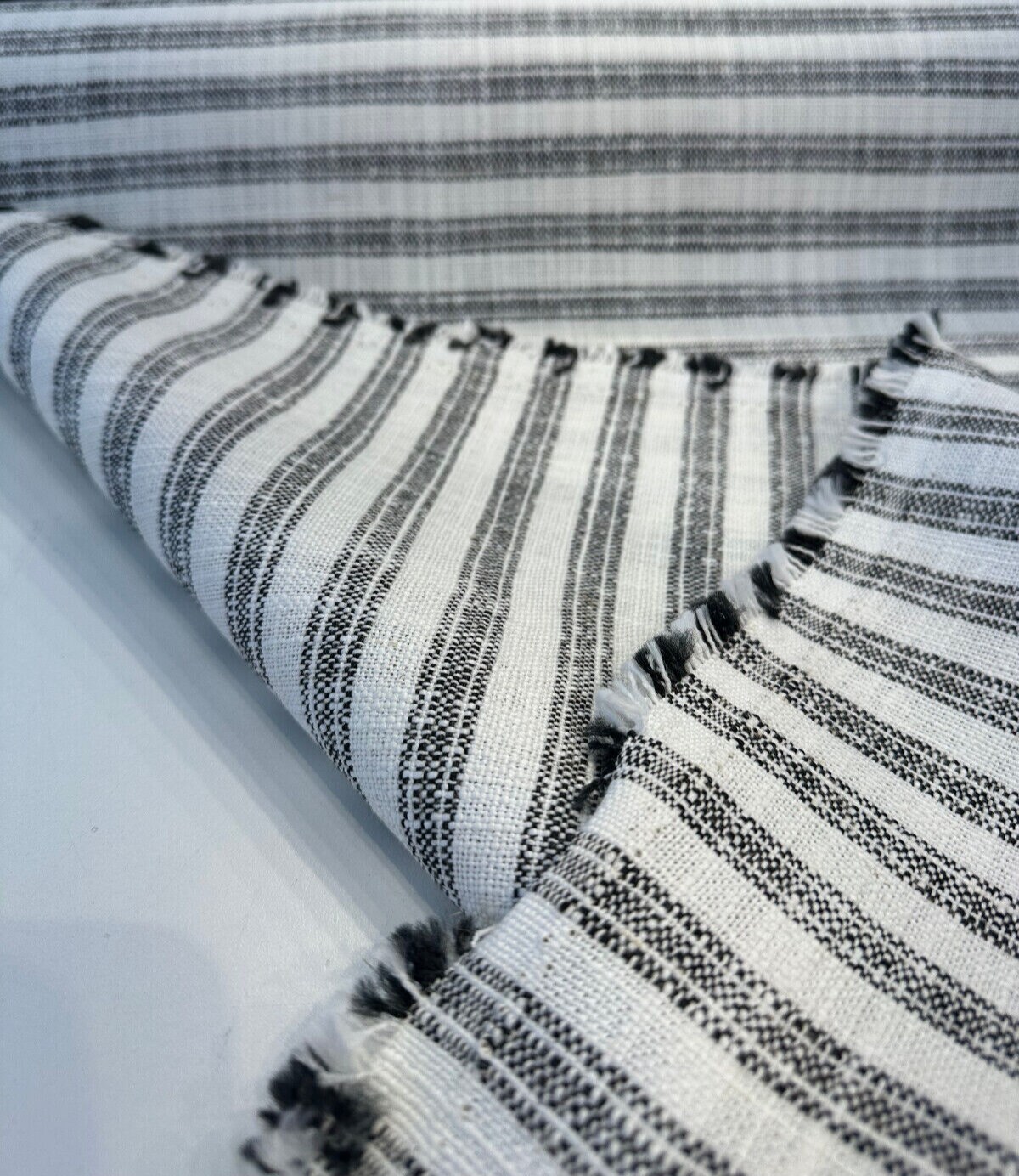 1 Yard Upholstery Performance Fabric Waverly Ashton Domino Ticking Stripe 65% Polyester 20% Acrylic 15% Linen 57 Inch Width