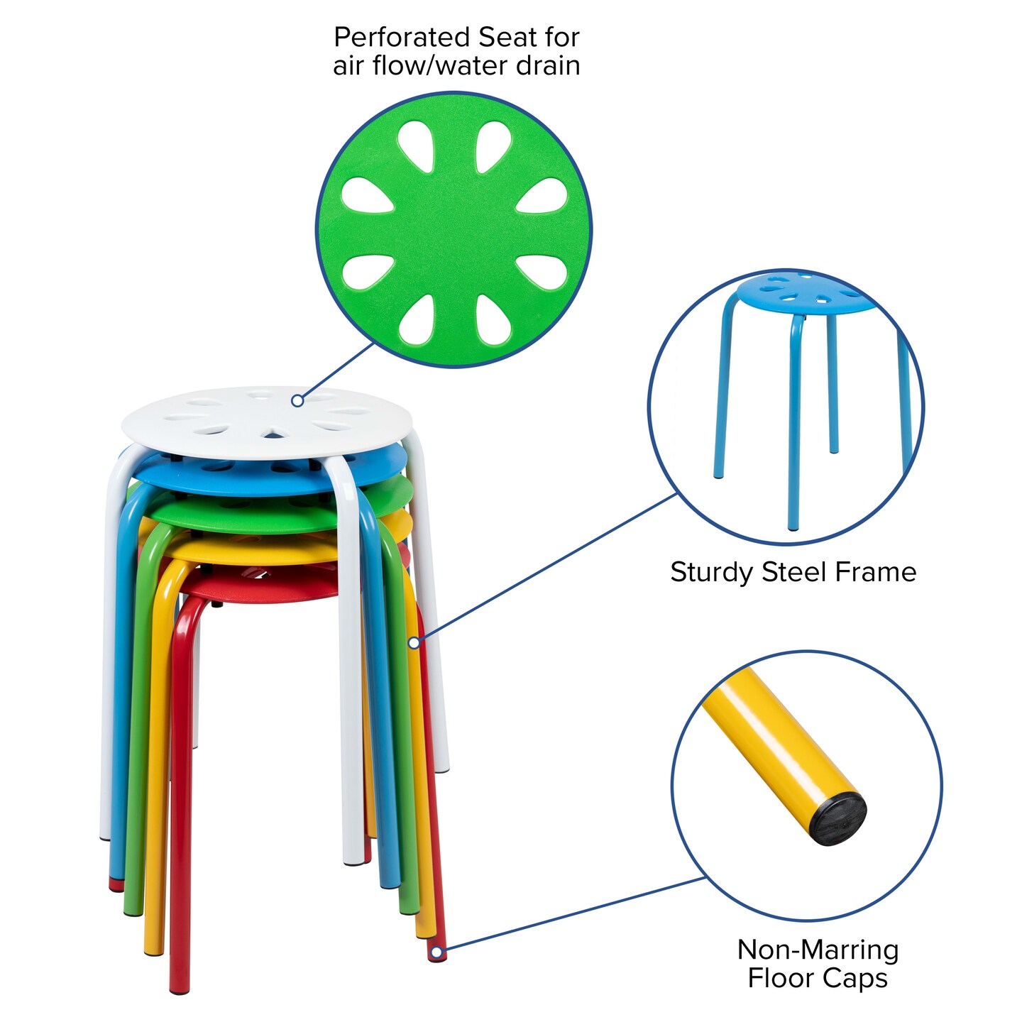 Emma and Oliver Plastic Nesting Stack Stools - School/Office/Home, 17.5"Height (5 Pack)