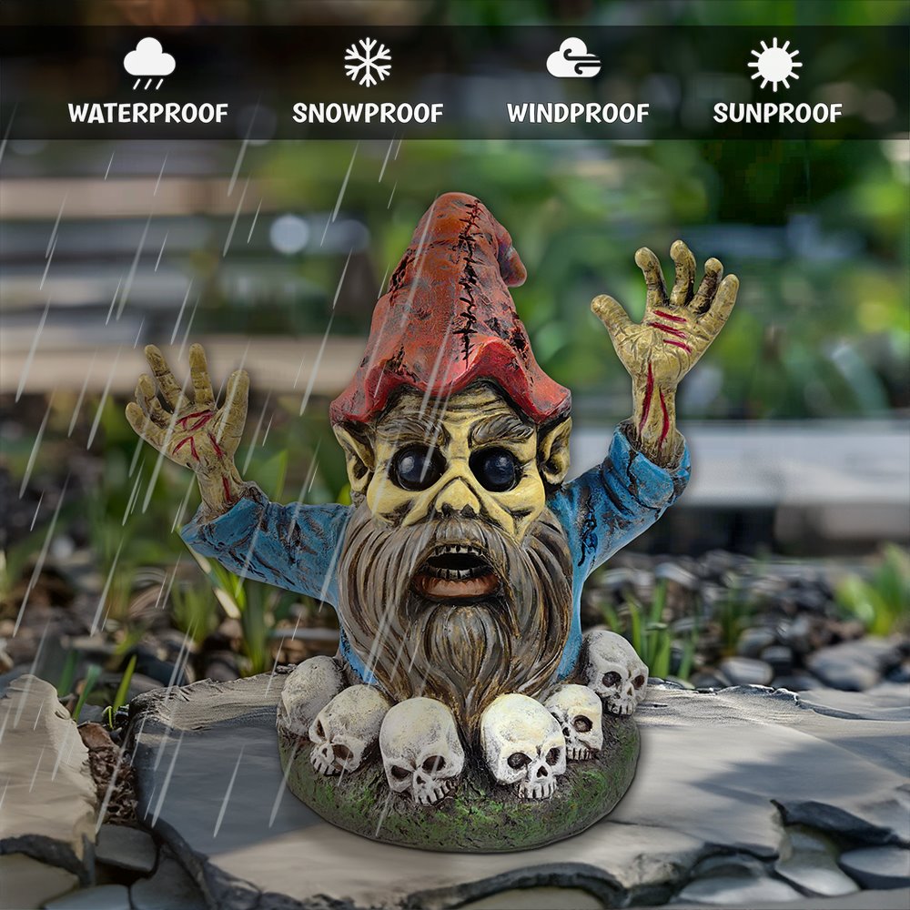 Zombie Gnome Garden Statue, 8&#x22; Outdoor Halloween Figurine Yard Decoration