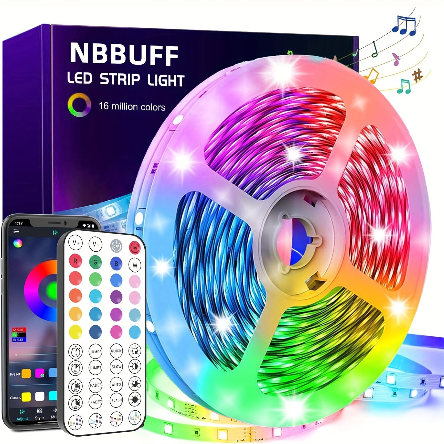 100ft Smart LED Strip Lights for Bedroom RGB LED Lights with App and Remote Control