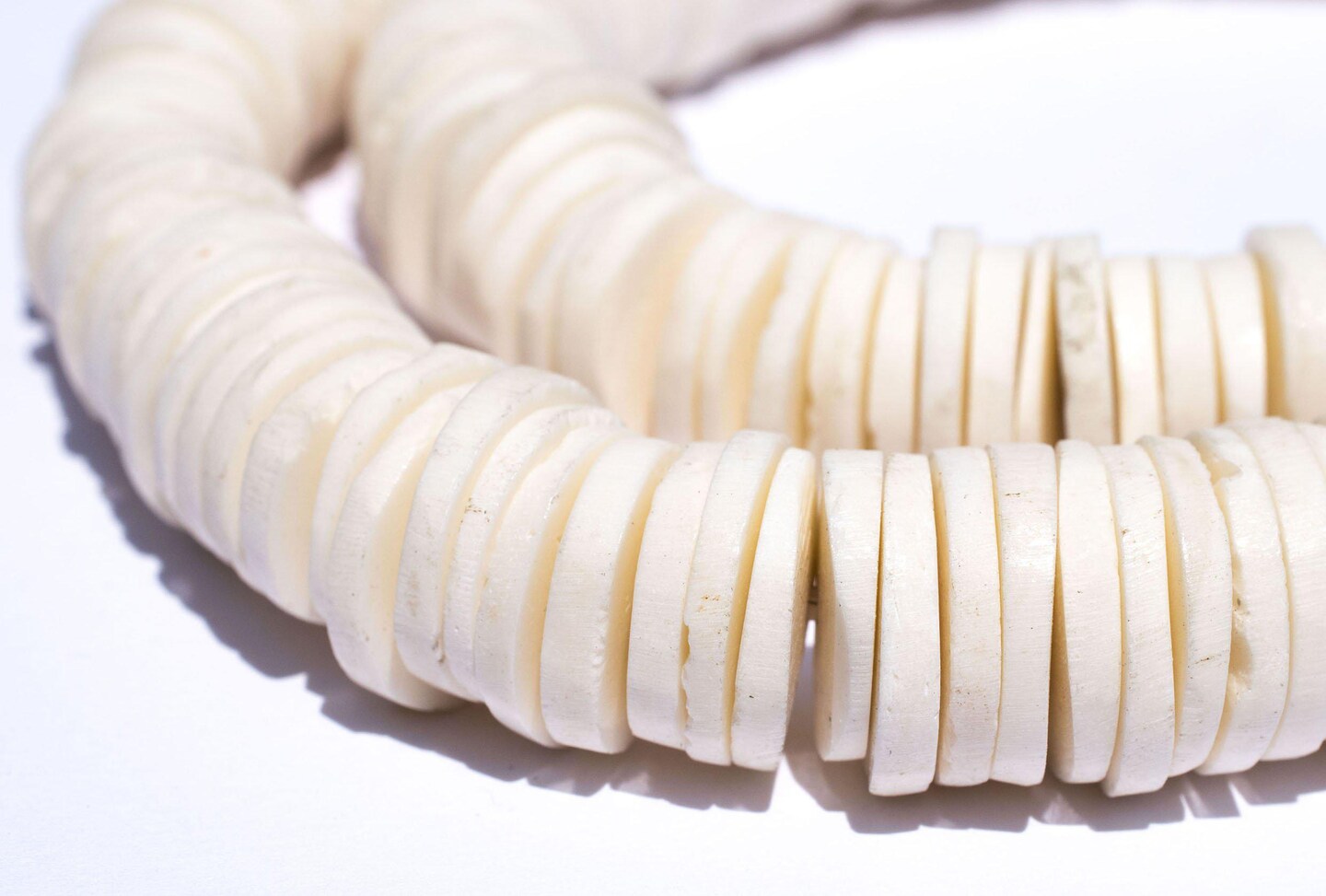 The Bead Chest White Coconut Bone Heishi Beads 16mm Kenya African 26 Inch Strand Handmade