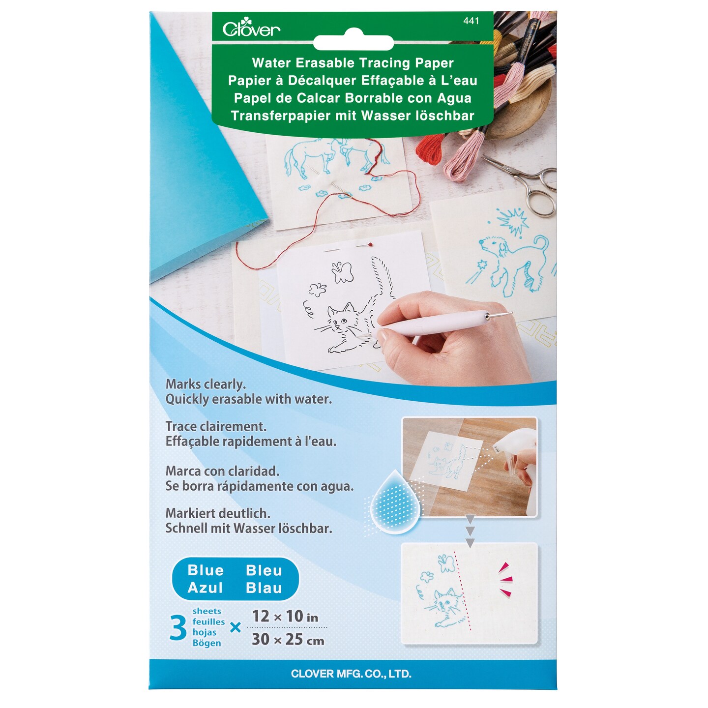 Clover Water Erasable Tracing Paper-12&#x22;X10&#x22; Blue