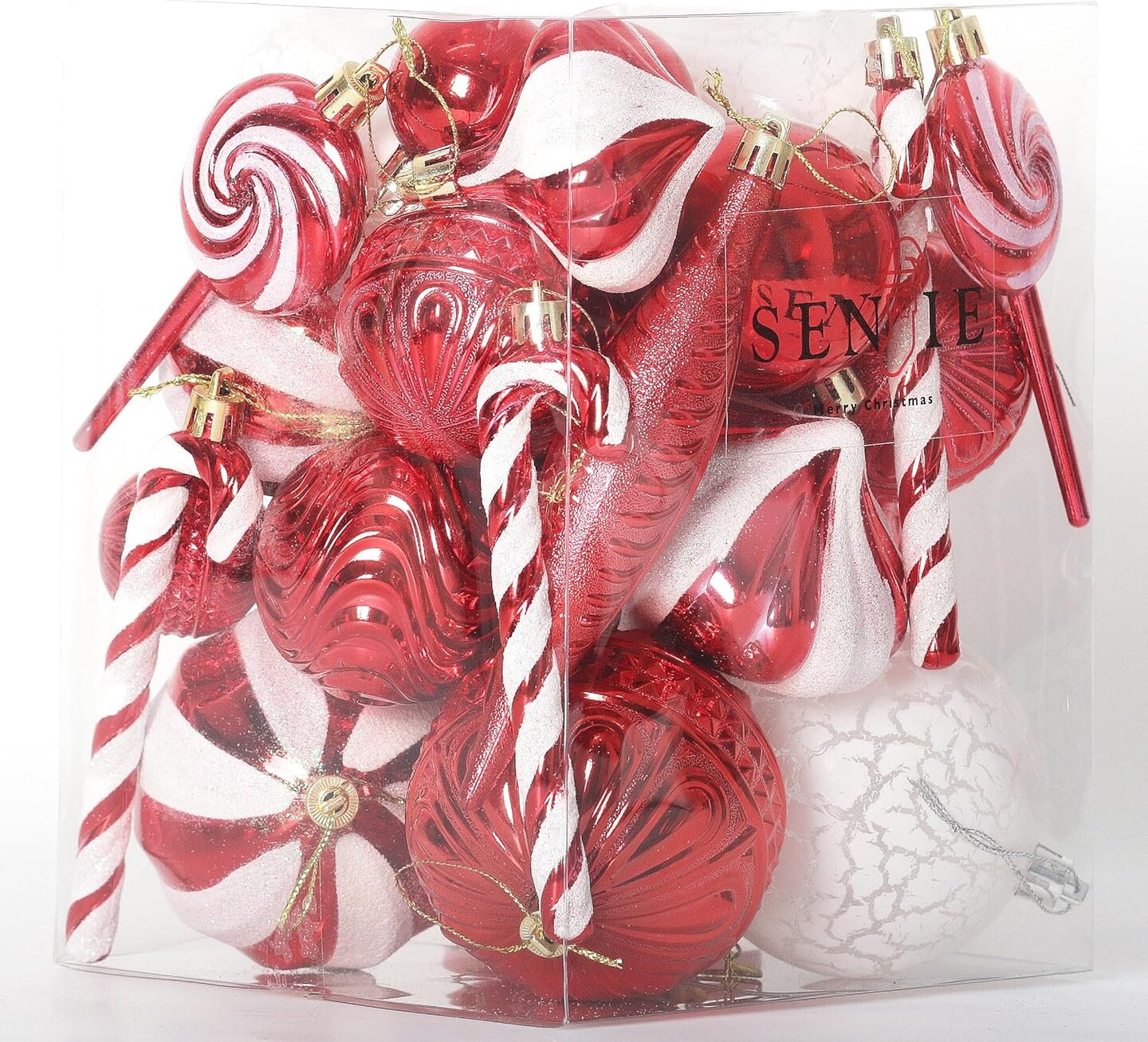 36 pcs Multi-Size Candy Cane Shatterproof Ball Ornaments (Red)