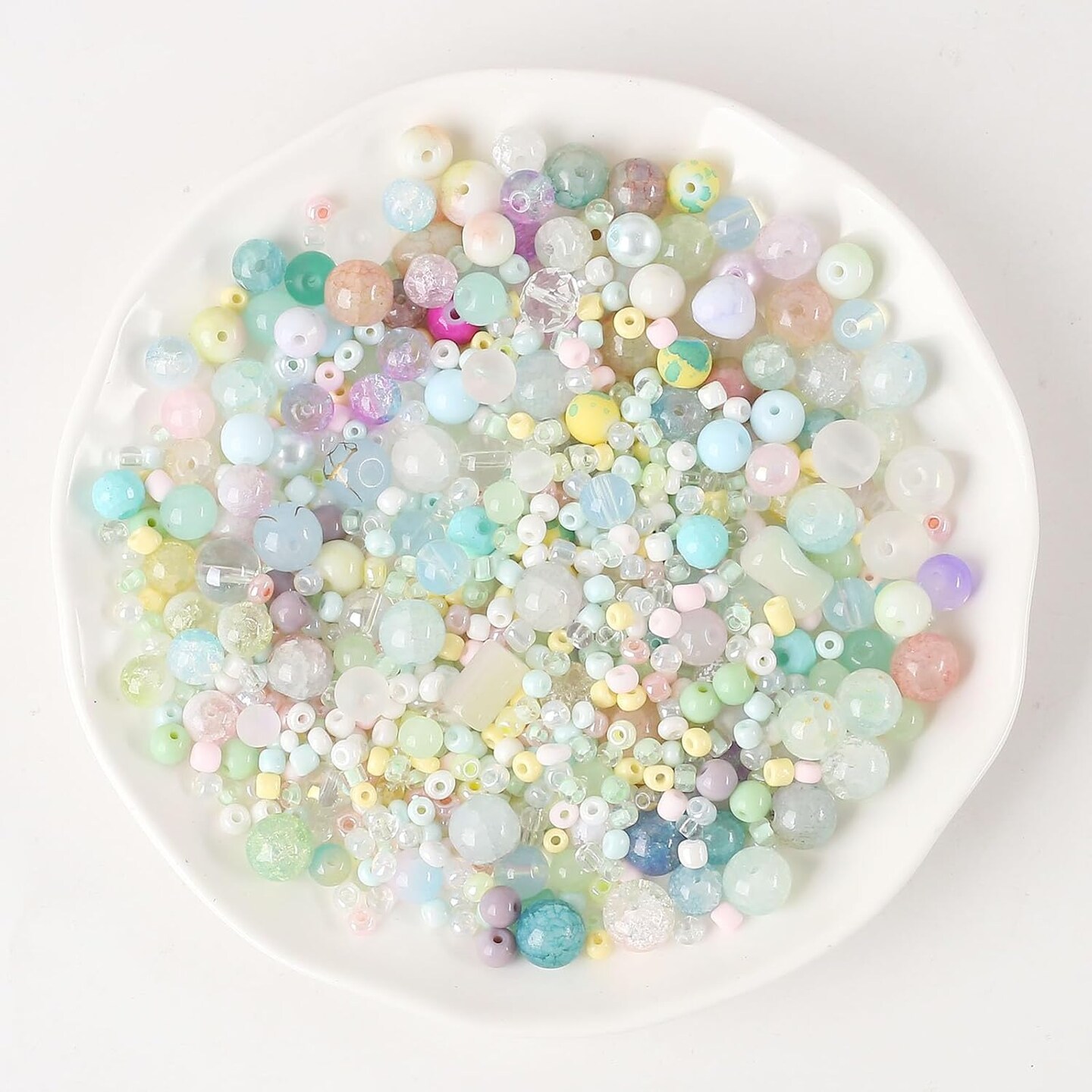 1500Pcs Assorted Glass Beads Cracked Bead Spacer Seed Beads Set (white)