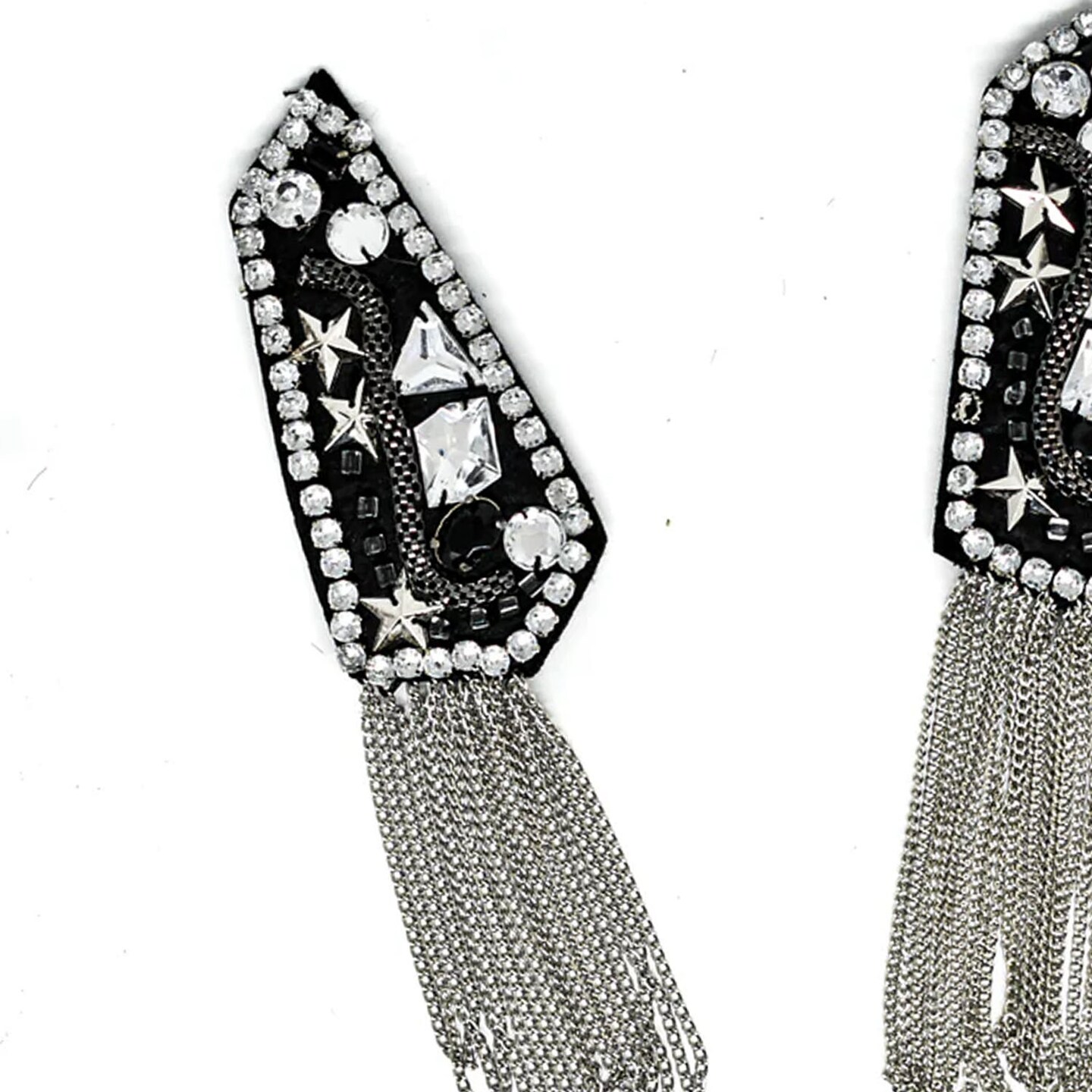 Studded Rhinestone Shoulder Pads with Tassel Chain for Festival Costumes