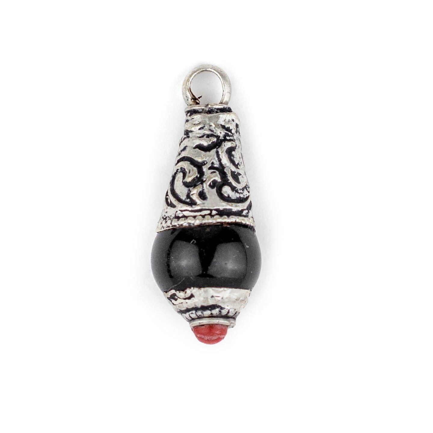 The Bead Chest Onyx Silver Capped Locket Pendant (28x10mm)