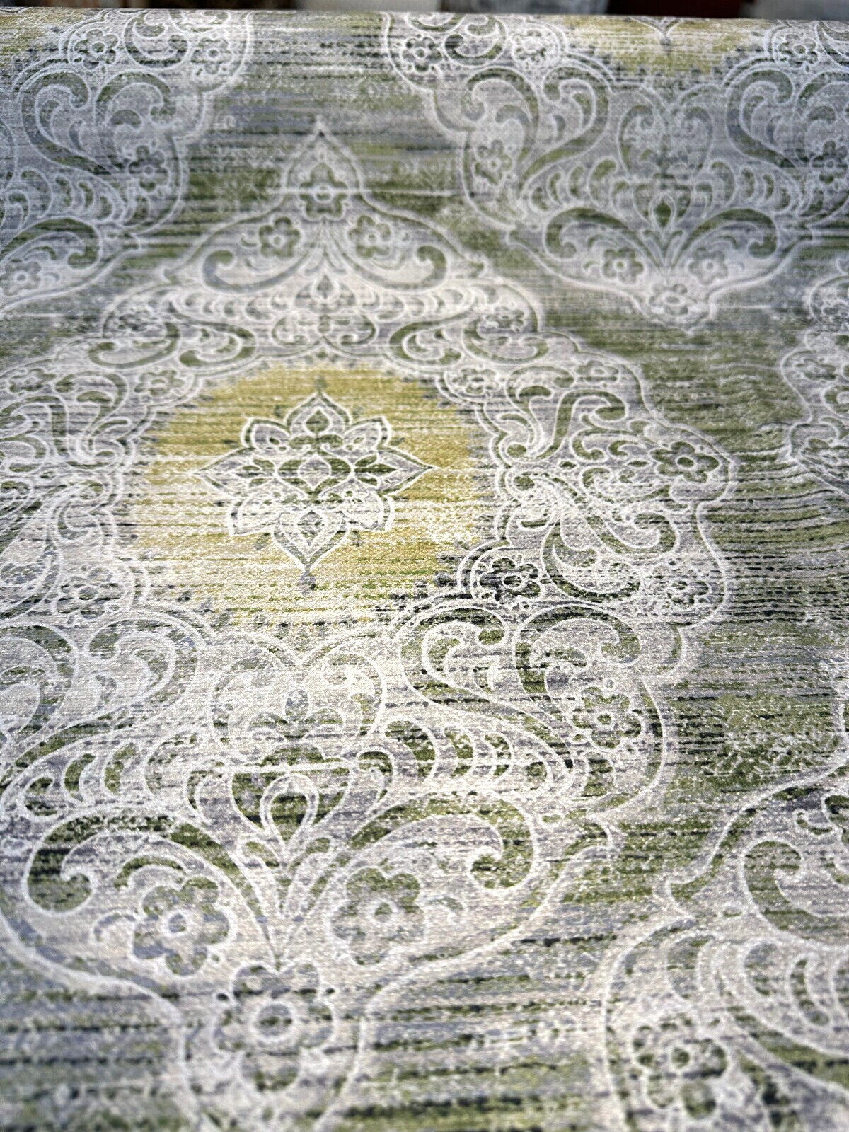 1 Yard Upholstery Velvet Fabric Damask Green Emblem Medallion 100% Polyester 56 Inch Width