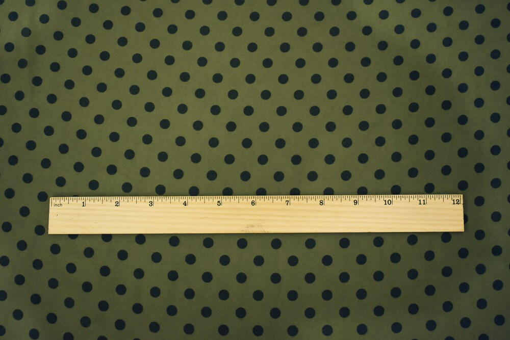 Green-Black Polka Dots Printed Poly Chiffon Woven Fabric By the Yard