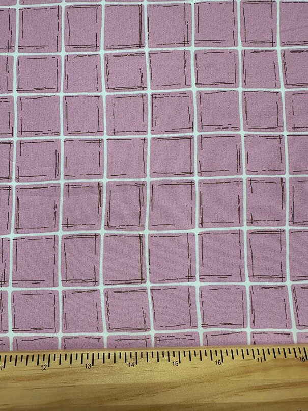 Pink Windowpane Print Crepe de Chine Fabric By the Yard