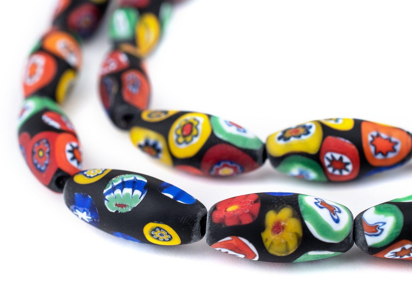 The Bead Chest Premium Matte Oval Millefiori Beads 22x10mm Multicolor Glass Large Hole 24 Inch Strand