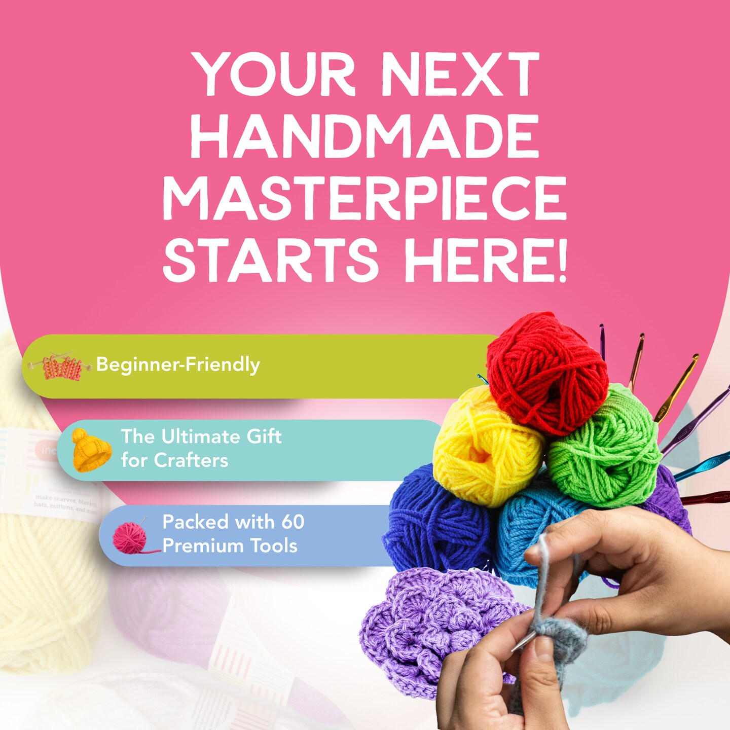 Incraftables Crochet Kit for Beginners &#x26; Pro. Crocheting Set with Crochet Hooks (21pcs), Yarns (15 Spools), Tape, Needles &#x26; Supplies for Amigurumi. Best Knitting Crochet Starter Kit for Adults &#x26; Kids