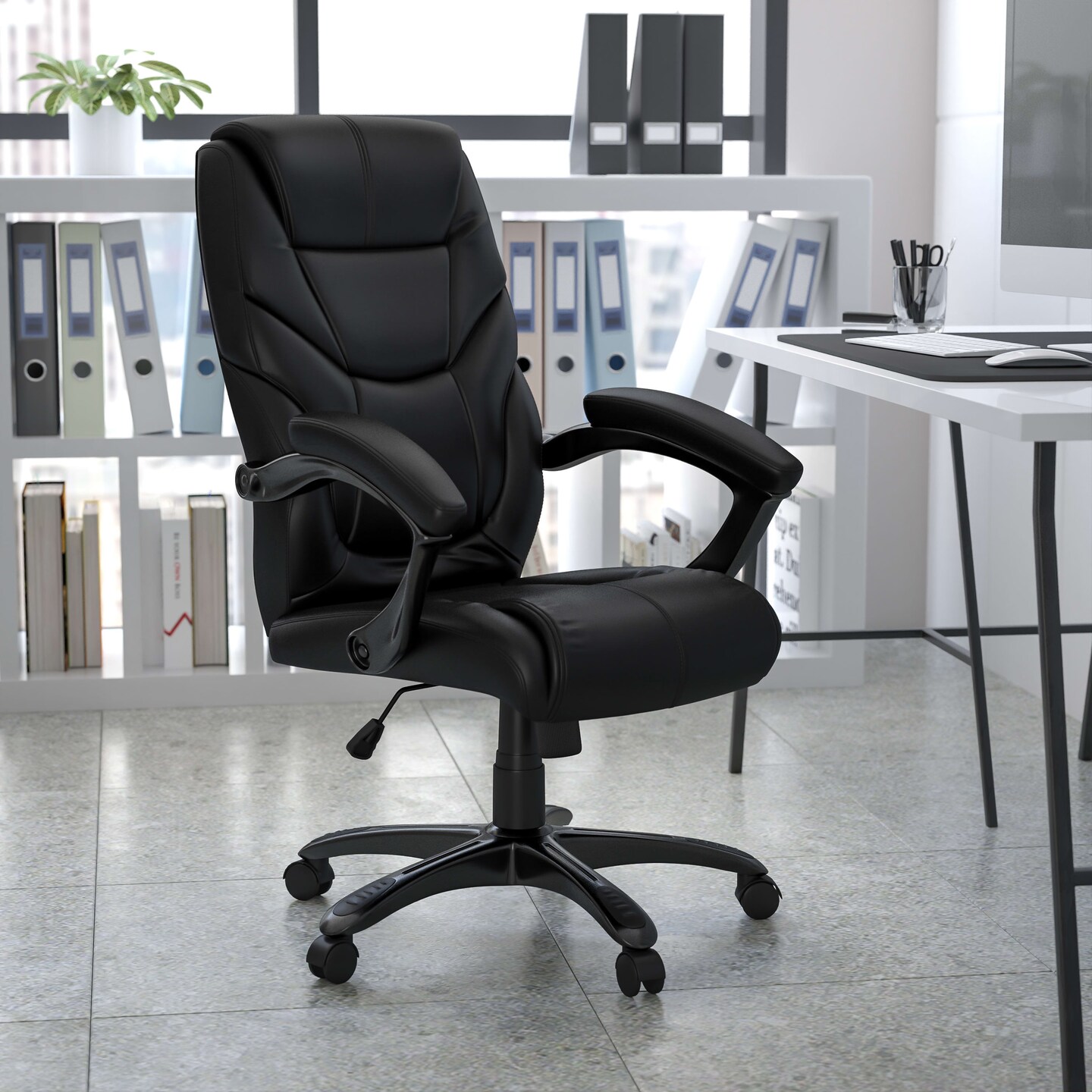 Emma and Oliver High Back LeatherSoft Executive Swivel Ergonomic Office Chair with Arms