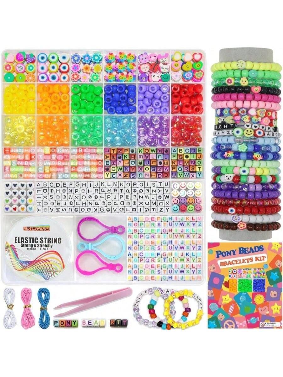 900 PCS Pony Beads Bulk Kandi Kit For Necklace Jewelry Making Hair Braiding Bracelets Making Kits