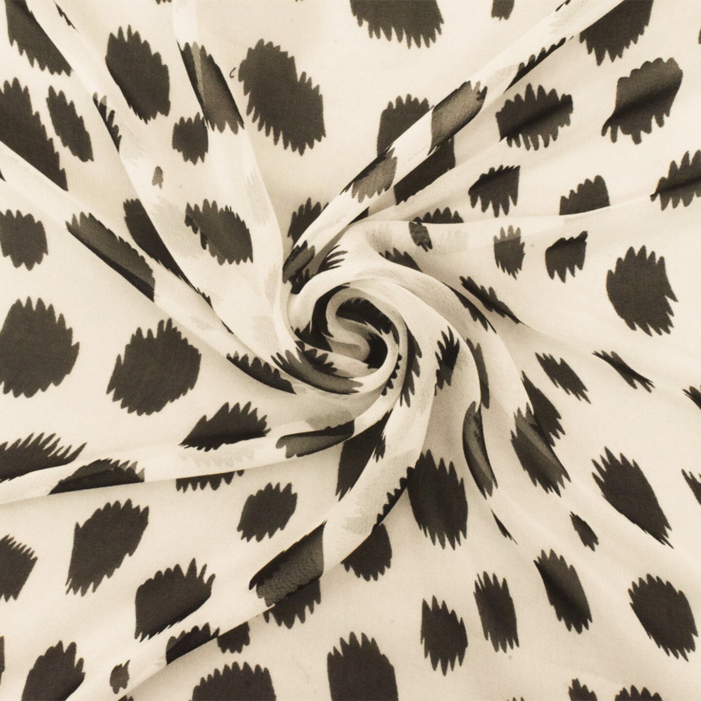 Black-Ivory Famous Designer Silk Spots Printed Chiffon Fabric By the Yard