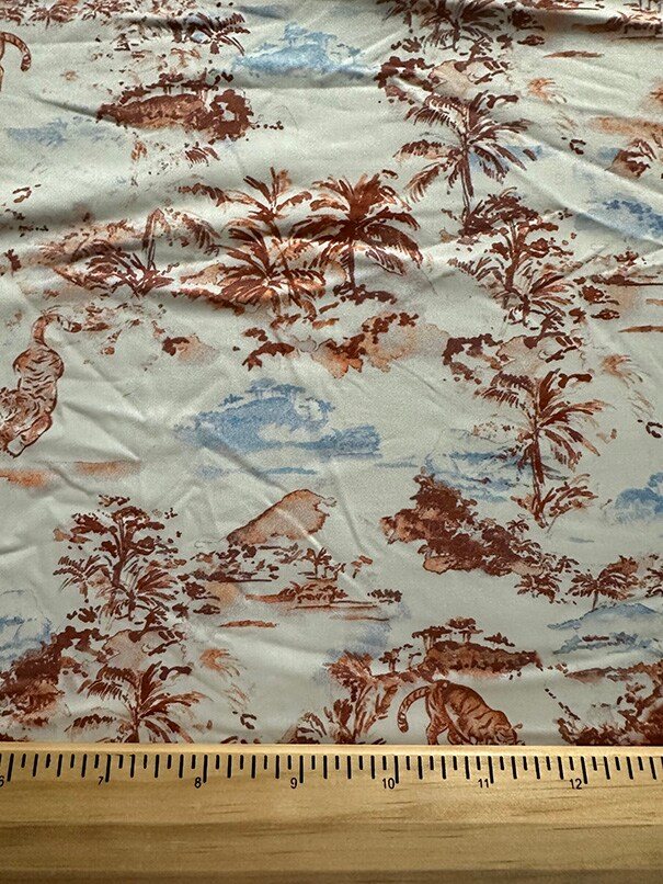 Off White Tiger Toile Print ITY Jersey Knit Fabric By the Yard