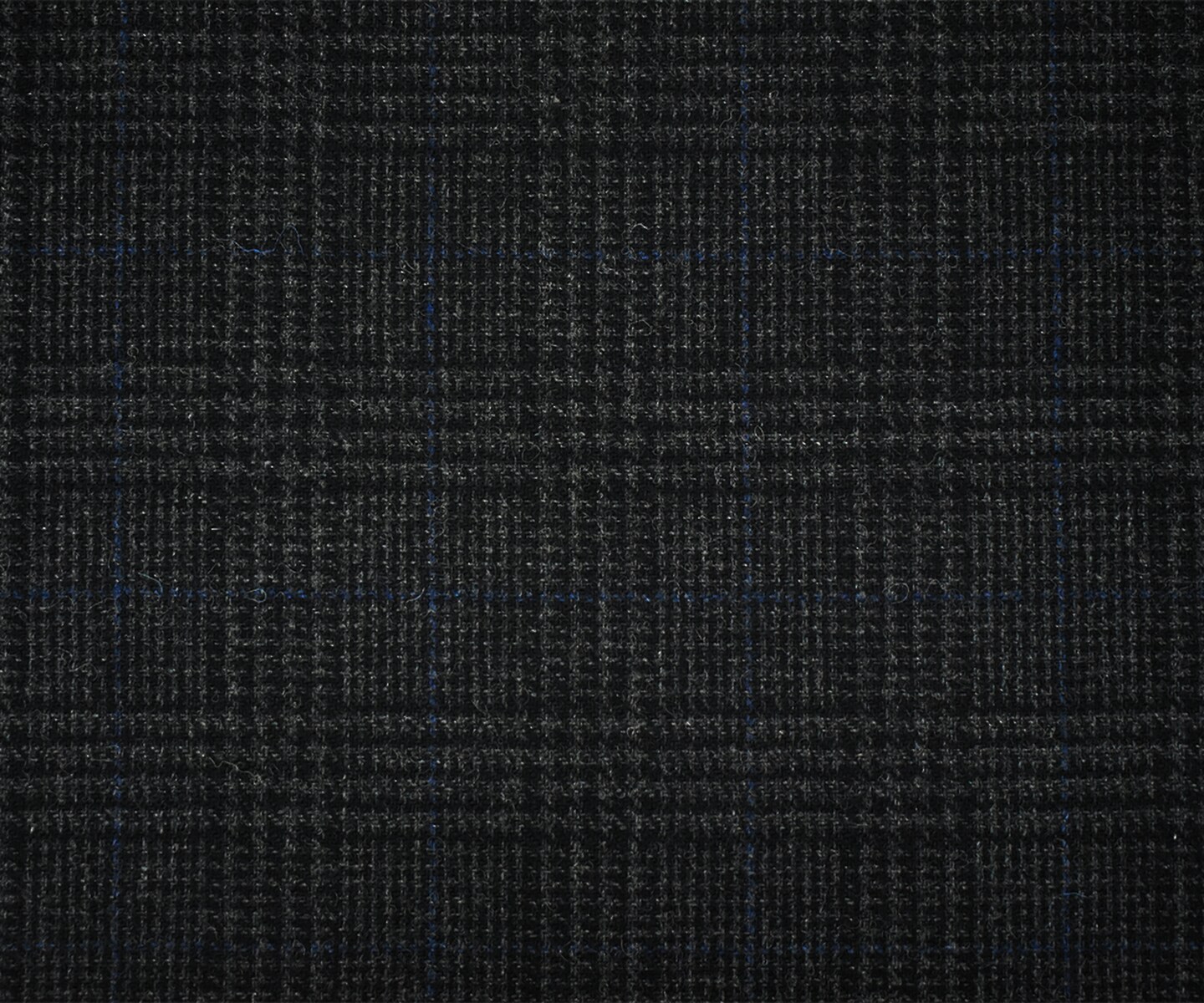 Black-Gray-Blue Wool Blend Glen Plaid Check Jacketing Woven Fabric By the Yard