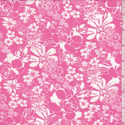 Bright Raspberry/White Floral Toss Chiffon Fabric By the Yard
