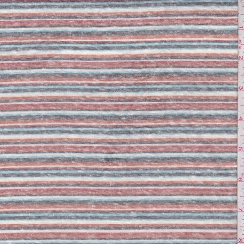 Brown Clay/Aqua/Charcoal Stripe Slub Jersey Knit Fabric By the Yard