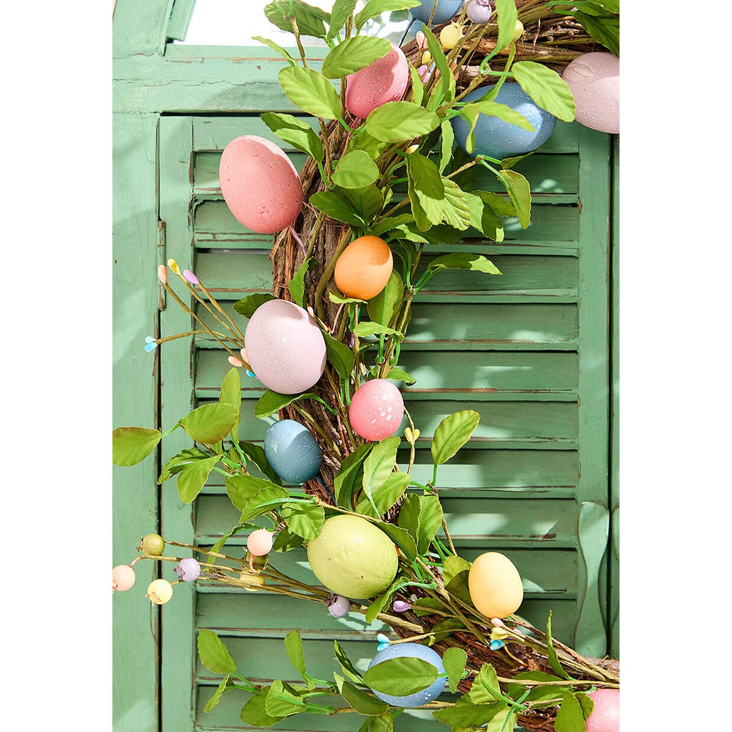 16" Easter Egg Wreath Spring Front Door Decor with Pastel Eggs and Floral Accents