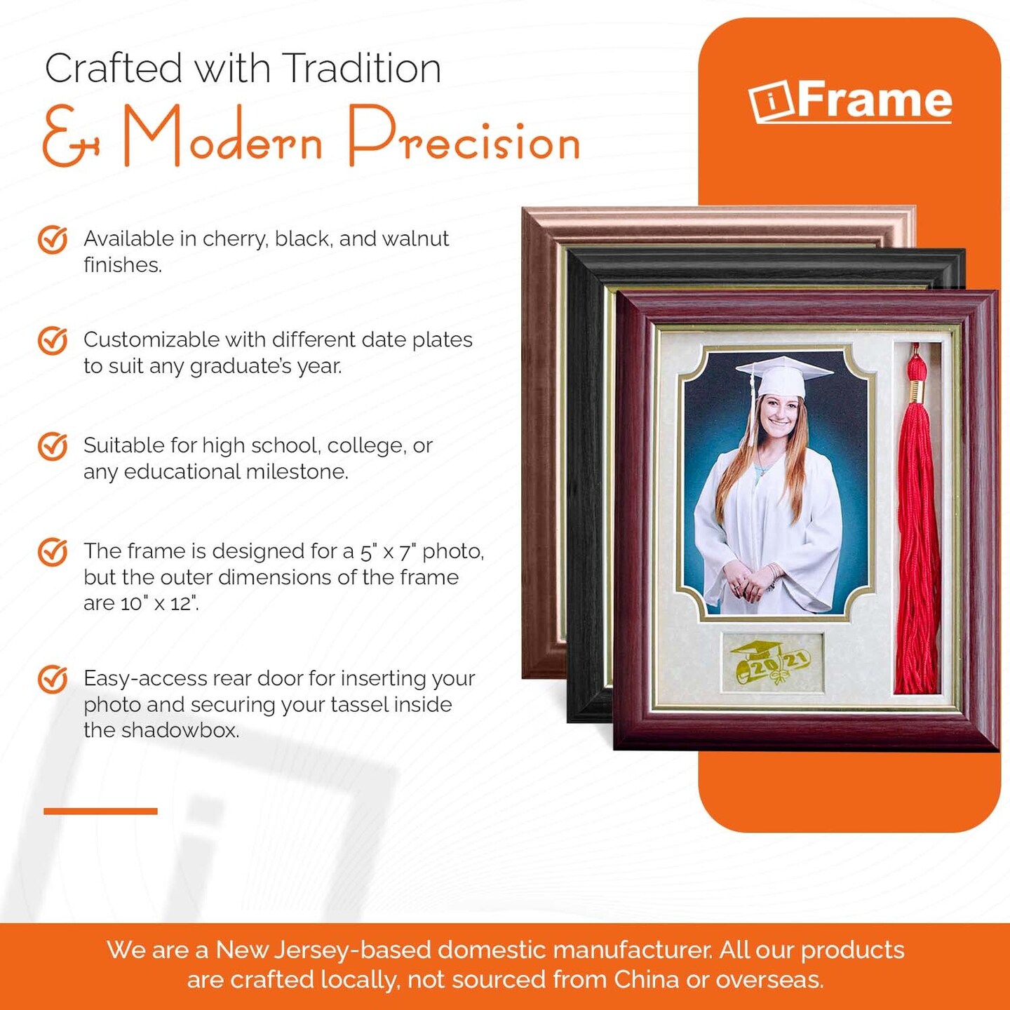 iFrame Graduation Photo & Tassel Frame I 5x7 & 8x10 Picture Frame For Only 2026 Class Year | Real Wood Cherry, Black and Walnut Finish I Wall Mount & Tabletop Graduation Frame | Made in USA