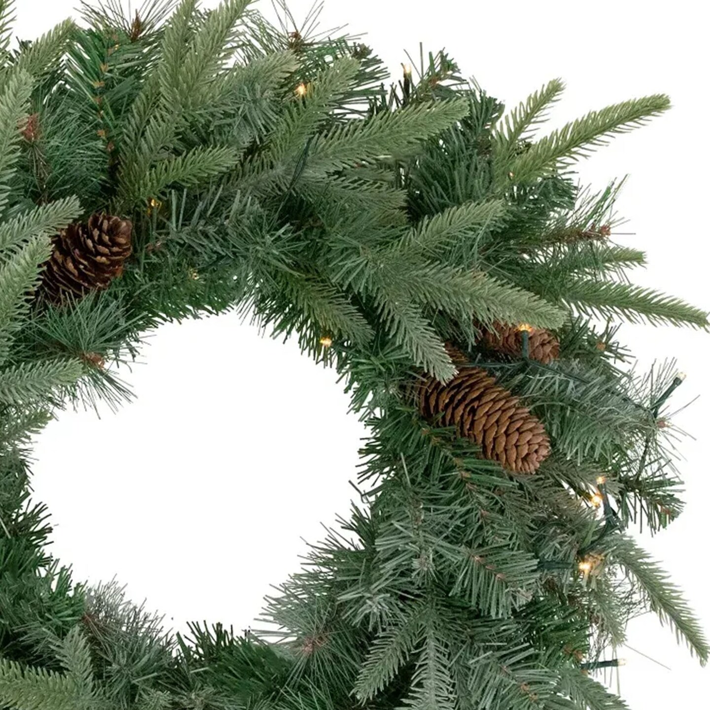 Pre-Lit Mixed Pine and Pine Cone Artificial Christmas Wreath with Warm White LED Lights 24 Inch