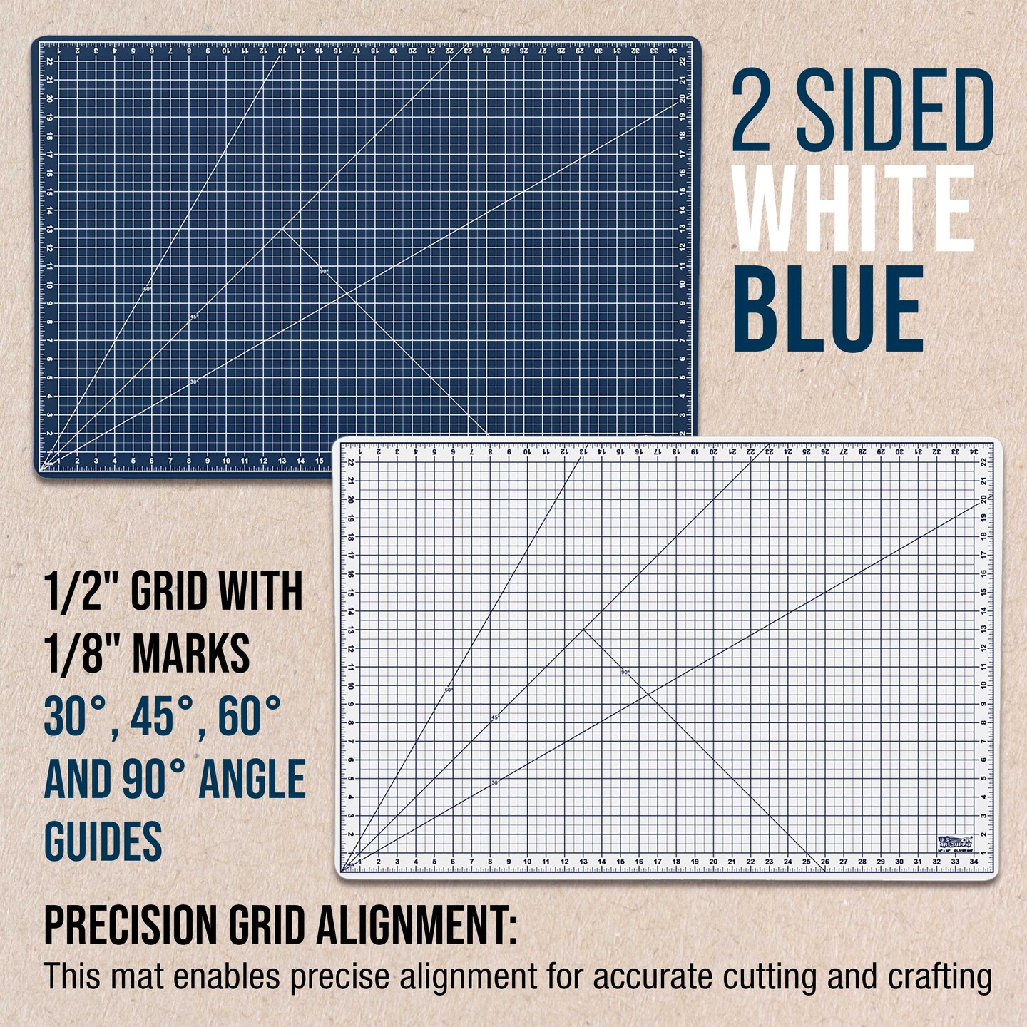 24&#x22; x 36&#x22; Self-Healing Cutting Mat 5-Ply - Double-Sided White/Blue Craft Mat, Non-Slip Cutting Mats for Crafts, Sewing, Quilting, Scrapbooking