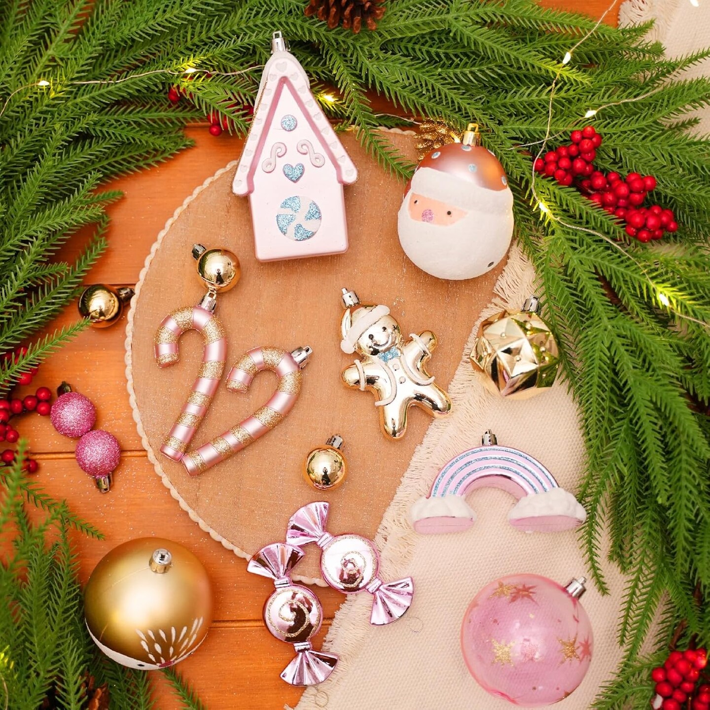 65pcs Christmas Balls Ornaments Set (Macaron Pink)