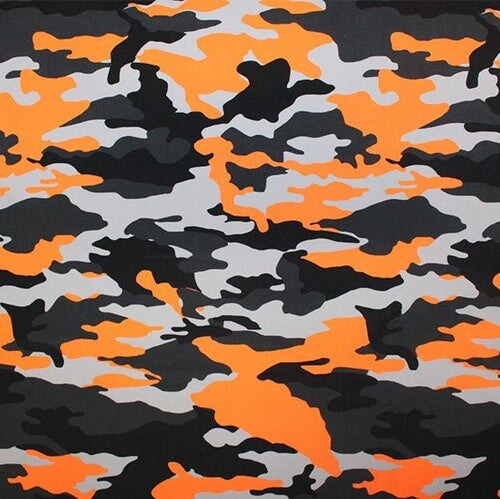 1 Yard Camo Orange Printed Spandex Fabric 4 Way Stretch Nylon for Activewear 55 56 inch Width